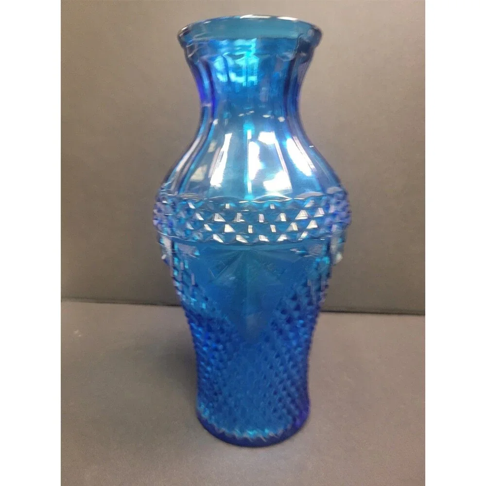 Vintage MCM  Empoli Pressed Glass Aqua Blue Vase